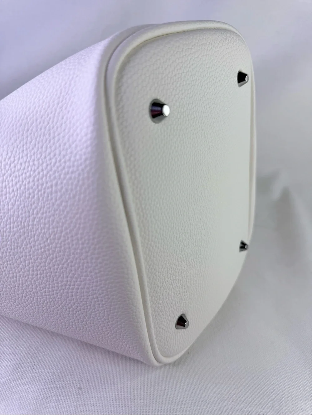 Valentino Orlandi White Pebbled Bucket Bag with Silver Accent
